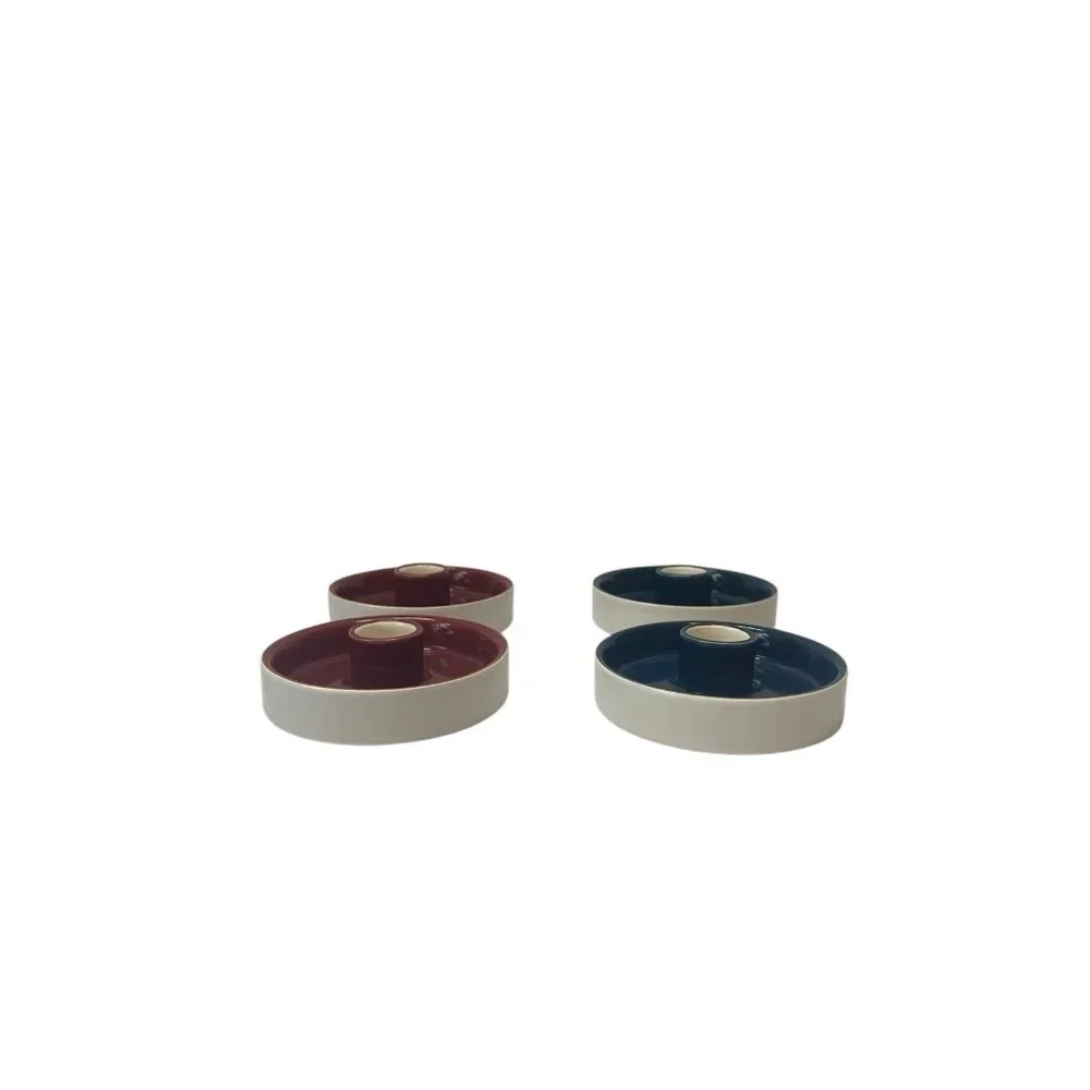 IKEA White Red White Blue Ceramic Candle Holders Set 4